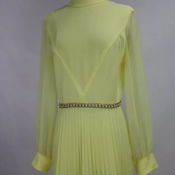 Vtg 1970's Yellow Formal Long Party Dress Gown Cocktail Hippie Prairie Boho S - Picture 7 of 12